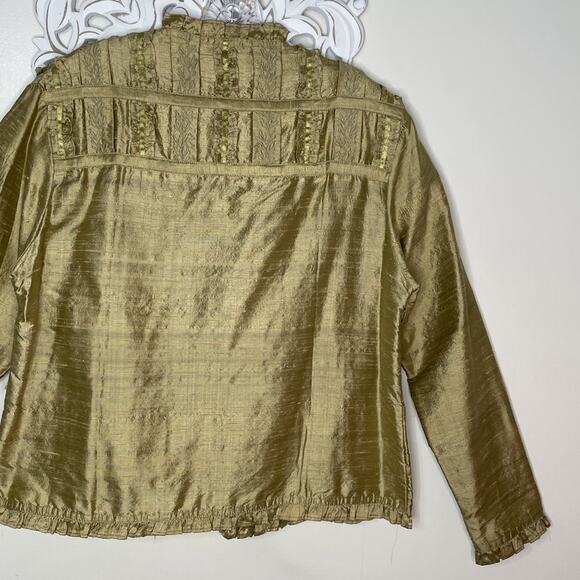 YAK MAGIK Jacket size MEDIUM 100% SILK Long Sleeves Open Front Beaded GOLD Rare - Picture 10 of 16
